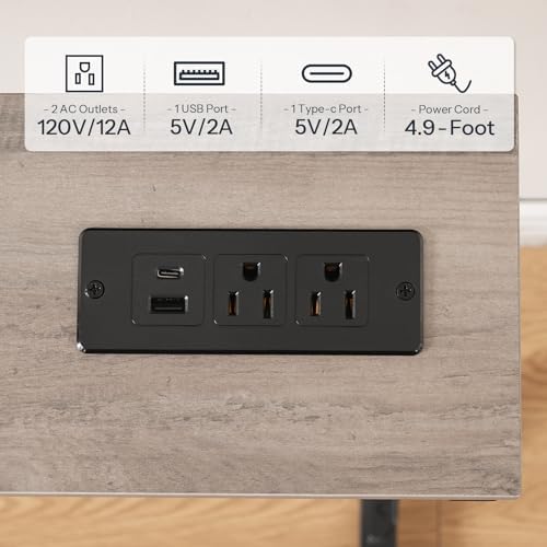 HOOBRO Narrow Console Table with Charging Station, Adjustable Height Sofa Tab...