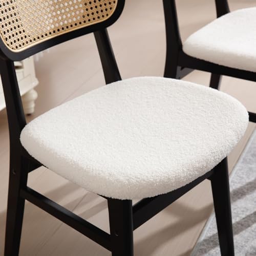 ROCITY Black Rattan Dining Chairs Set of 6 Sherpa Dining Room Chairs Natural ...