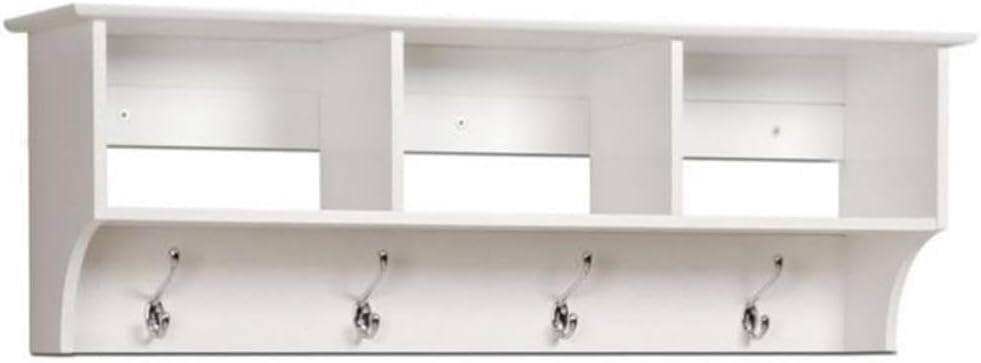 Prepac 48" Contemporary Wall Mounted Coat Rack, Coat Hooks Wall Mount with 3 Shelves, Ideal for Hallway or Entryway Storage Solution, 11.5"D x 48"W x 14.25"H, White