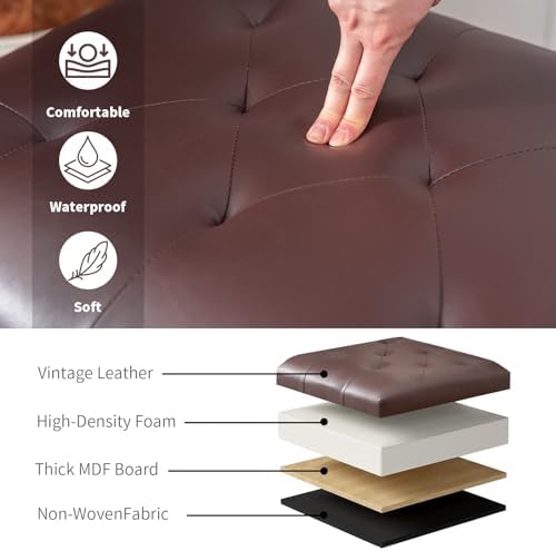 Joveco Faux Leather Storage Ottoman Bench Rectangle 24 Inch Foot Rest Ottoman...