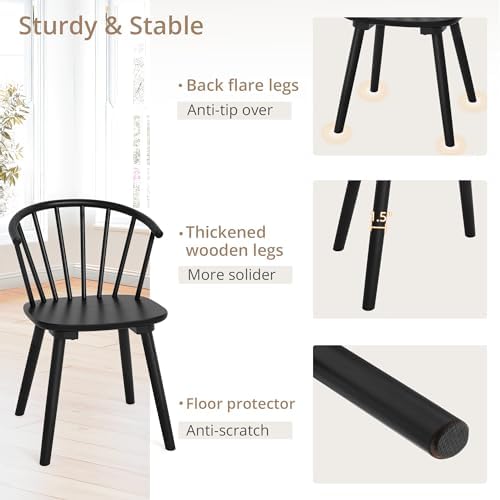 LUE BONA Black Dining Chairs Set of 4, Farmhouse Wood Dining Chairs with Semi...