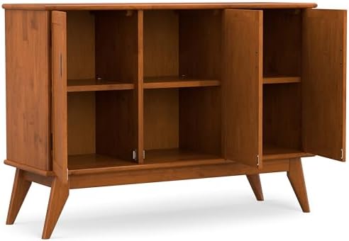 SIMPLIHOME Draper 50" Wide Solid Wood 3-Door Buffet in Teak Brown