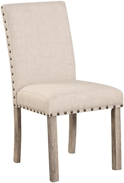Morden Fort Farmhouse Dining Set for 4, 60" Rectangular Wooden Table & 4 Upholstered Chairs with Nailhead Accents, 5-Piece Kitchen Table Set for Dining Room, Breakfast Nook, Antique Rustic