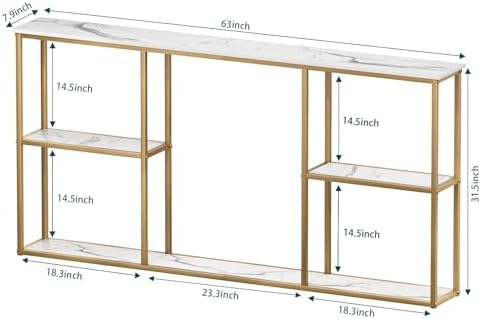 WOHOMO 63 in Entryway Table Modern Sofa Table with Shelves White Gold | 12 In...