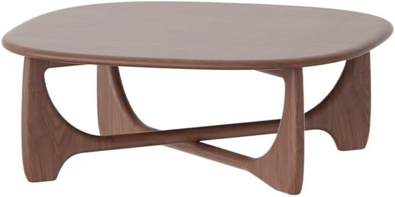 Wood Coffee Table Mid-Century Organic Curve Design Living Room Center Small S...