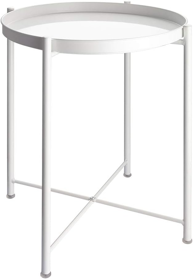 EKNITEY End Table,Folding Metal Side Table Waterproof Small Coffee Table Sofa Side Table with Removable Tray for Living Room Bedroom Balcony and Office