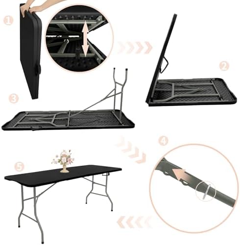 Set of 2 Folding Table 5 FT Camping Table Portable Heavy Duty Plastic Rectang...