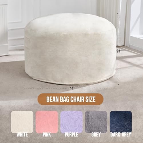 Hobestluk Adult Bean Bag Chair 4FT Large Lounger with Plush Cover, White | Me...