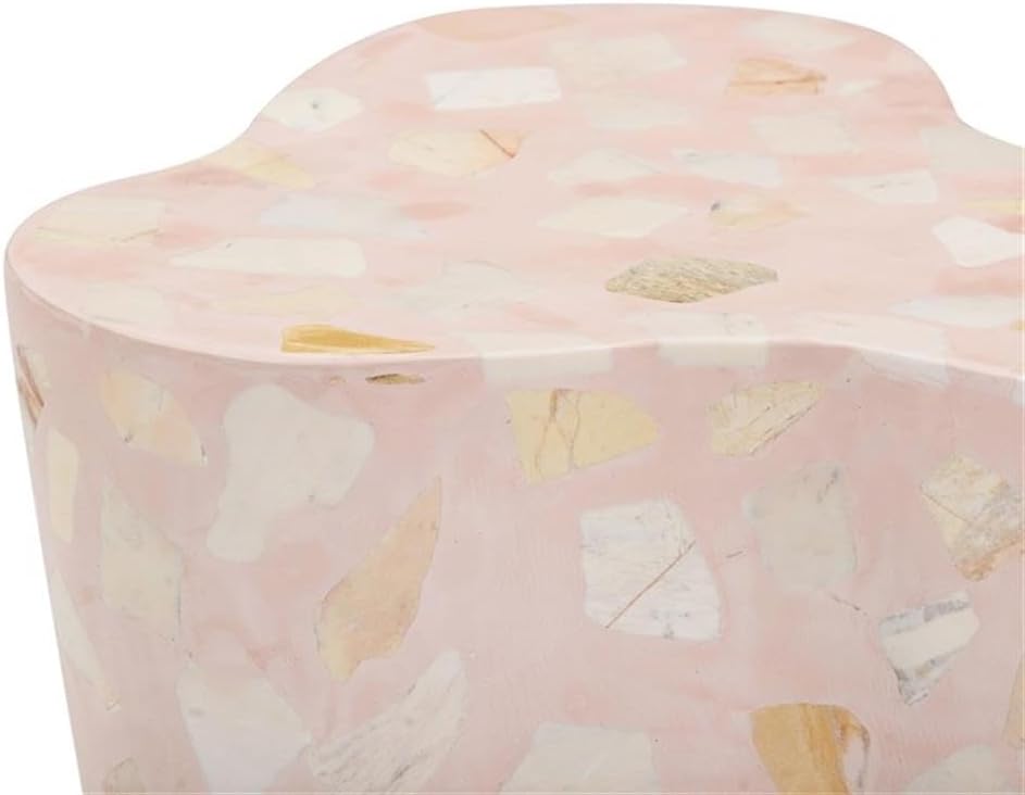 Pemberly Row Contemporary Slab Terrazzo Side Table, Sunset Pink Finish, Concr...