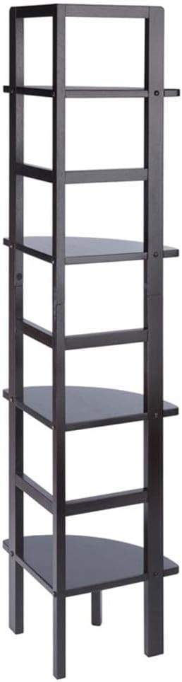 Pemberly Row Corner Solid Wood Baker's Rack, Coffee Finish, 4-Shelf Storage, 63.58" H x 13.86" W x 13.86" D, Space-Saving Transitional Design for Kitchen, Living Room, Dining Room, or Bathroom Use