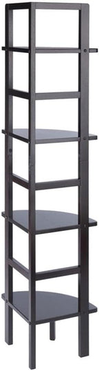 Pemberly Row Corner Solid Wood Baker's Rack, Coffee Finish, 4-Shelf Storage, 63.58" H x 13.86" W x 13.86" D, Space-Saving Transitional Design for Kitchen, Living Room, Dining Room, or Bathroom Use