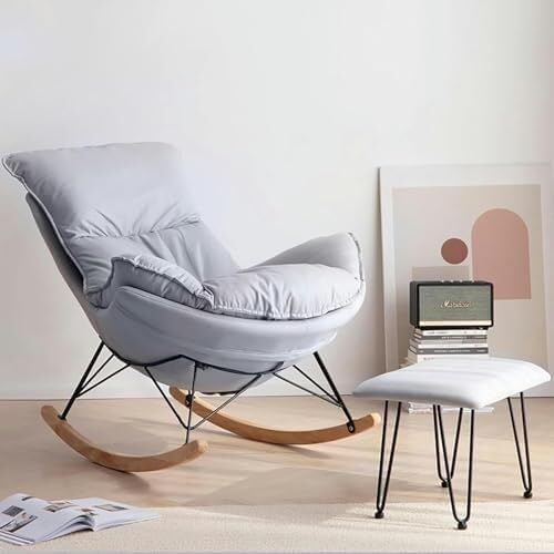 Comfortable Reclining Rocking Chair with Ottoman, Ergonomic High Lazy Sofa fo...