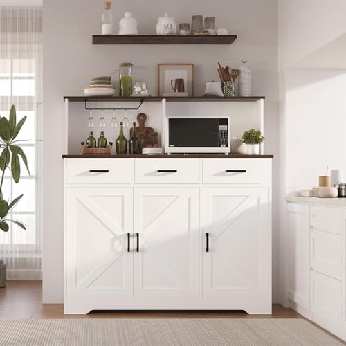 GarveeHome Farmhouse Sideboard Buffet Cabinet with Microwave Stand, Barn Door...
