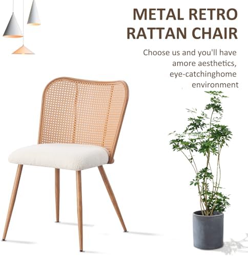 Rattan Dining Chairs Set of 4,Modern Chairs with Cane Back Upholstered Boucle...
