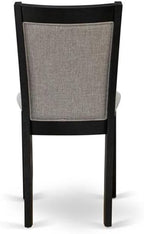 East West Furniture DLMZ3-AB6-06 3 Piece Modern Dining Table Set Contains a Round Wooden Table with Dropleaf and 2 Shitake Linen Fabric Parsons Dining Chairs, 42x42 Inch, Wirebrushed Black