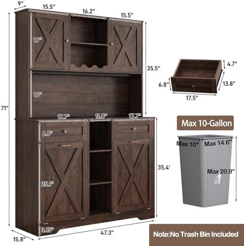 71" Tall 47"Wide Kitchen Pantry Storage Cabinet with Power Outlets,...