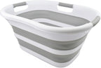 SAMMART 30L (7.9 gallon) Collapsible Plastic Laundry Basket - Foldable Pop Up Storage Container/Organizer - Portable Washing Tub - Space Saving Hamper/Basket (1, White/Grey)