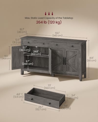 VASAGLE Farmhouse Buffet Cabinet, Coffee Bar with 2 Drawers