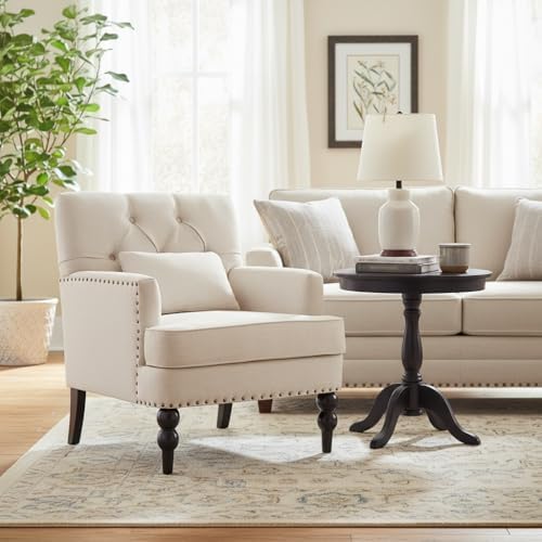HUIMO Accent Chair, Tufted Upholstered Club Chair, Beige | Upholstered Fabric...