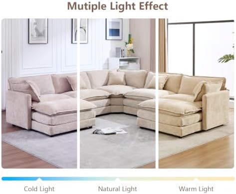 Oversized Modular Sectional Sofa, 7 Seater Deep Seat Cloud Couch Sofa | Chenille|Corner Couch|7 Pillows|2 Ottomans|Double-layer Cushion|For Spacious Living Room, Big Families| Light Camel