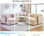 Oversized Modular Sectional Sofa, 7 Seater Deep Seat Cloud Couch Sofa | Chenille|Corner Couch|7 Pillows|2 Ottomans|Double-layer Cushion|For Spacious Living Room, Big Families| Light Camel