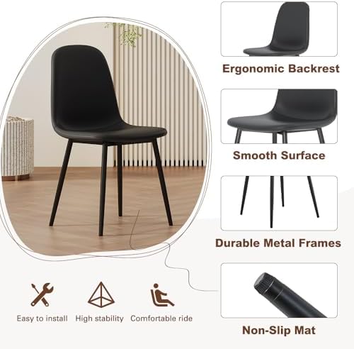 FURNITO Wood Dining Table Set for 6, 42"-54" Round to Oval Extendable Table with 6 Chairs, Space-Saving Contemporary Dining Room Tanble Set for Small Apartments or Kitchens, Easy Assembly