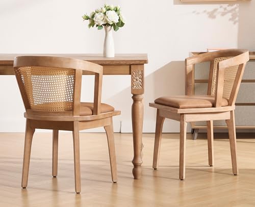 EALSON Rattan Mid Century Dining Chairs Set of 2 Modern Farmhouse Wooden Dini...