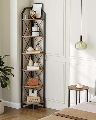 CHOEZON 6-Tier Corner Shelf, Industrial Corner Bookshelf, 71.2" Corner S...
