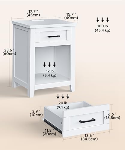 Decofy Farmhouse Nightstand with Charging Station & Large Storage, Set of...