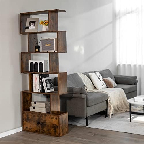 GIANTEX Set of 2 6-Tier Geometric Bookcase with Cabinet, Freestanding Display...