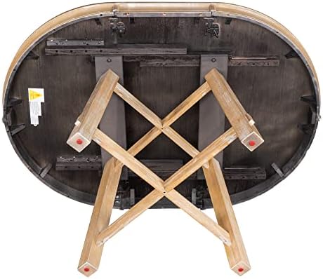 Farmhouse Round Extendable Dining Table with 16" Leaf Wood Kitchen Table