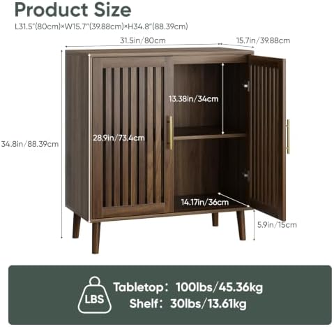 Smart FENDEE Sideboard Cabinet, 31.5" W Farmhouse Buffet Cabinet with Sl...