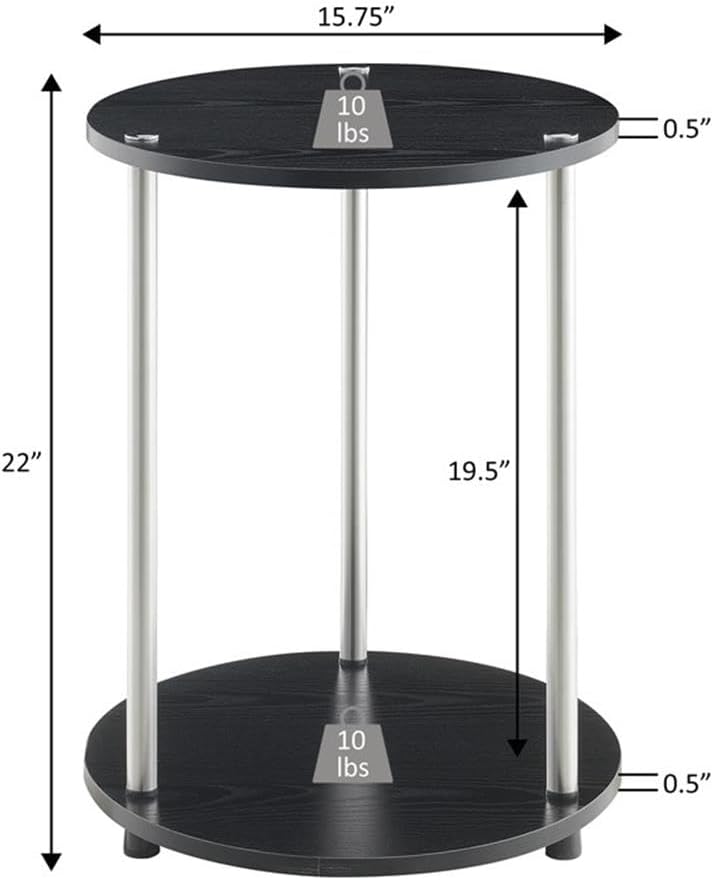 Convenience Concepts Designs2Go No Tools 2 Tier Round End Table 15.75" -...