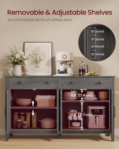 VASAGLE Farmhouse Buffet Cabinet, Coffee Bar with 2 Drawers