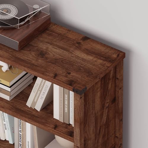 BON AUGURE Rustic Short Bookshelf, 3 Shelf Bookcase, Small Wood Low Book Case...