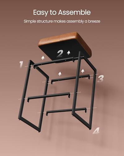 VASAGLE Bar Stools Set of 4, Counter Height, PU Leather, 26-Inch | Mid-Centur...