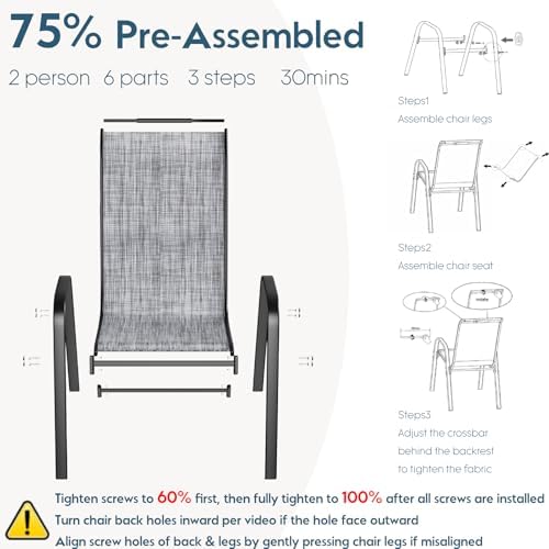 Arlopu 5 Pieces Outdoor Patio Dining Set, Glass Table and Textilene Chair