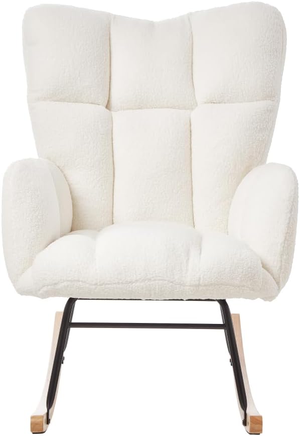 Glider Chair for Living Room Tufted Upholstered Teddy Fabric Rocking Chair wi...