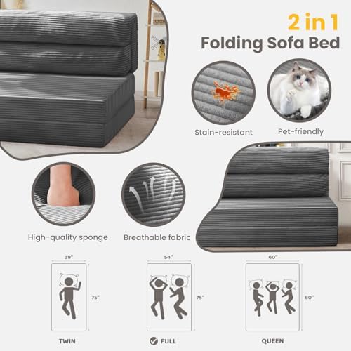 JUIKURY Folding Sofa Bed, Convertible Sleeper Chair with Pilow Foldable Matre...