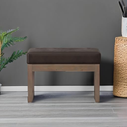 SIMPLIHOME Milltown 27" Wide Vegan Leather Ottoman in Distressed Brown |...