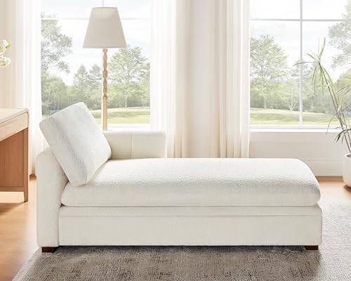 VANOMi Oversized 70.47'' Chaise Lounge Chair with Storage, Boucle Whi...