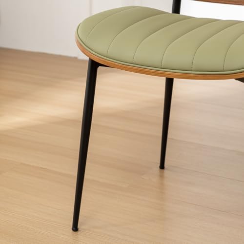 Rattan Dining Room Chairs Set of 4,Mid Century Modern Green PU Leather Kitche...