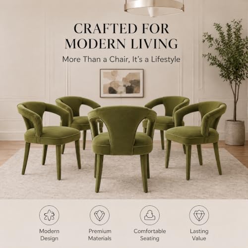 Hyfirm Olive-Green Velvet Dining Chairs Set of 4, Modern Upholstered Solid Wo...