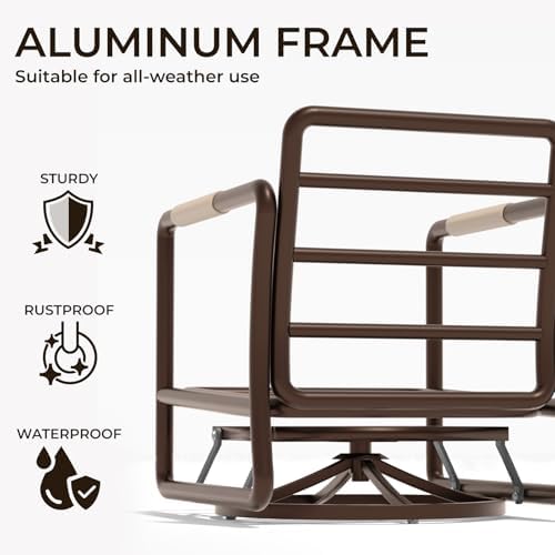 3 Piece Patio Outdoor Aluminum Swivel Rocking Chair with Coffee Table and 6.7...