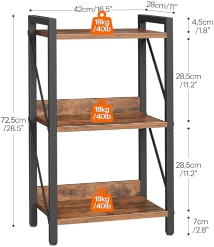 HOOBRO Bookshelf, 3-Tier Industrial Bookcase, Book Shelf Storage Organizer, S...