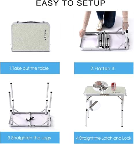 Folding Camp Table Small, 24"Lx 16"W Adjustable Height Small Foldin...