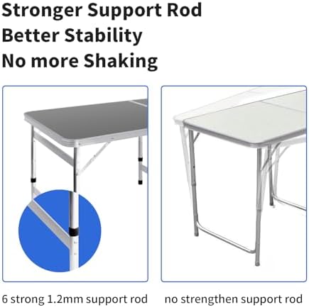 Moosinily Camping Table 6FT Folding Table Large 3 Adjustable Height Portable ...