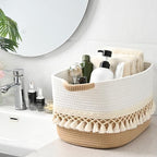 2 Pack Storage Basket for Shelves, Boho Cotton Rope Storage Bins with Heavy Tassel, Shelf Baskets Large Woven Baskets for Organizing, Cube Organizer Bins, Baby Laundry Basket for Clothes, Toys, Pets