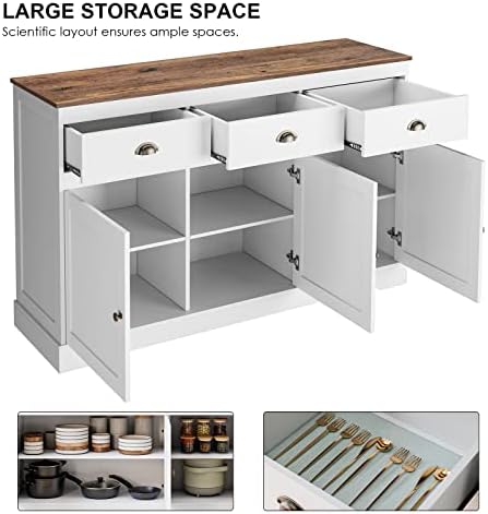 Keyluv White Buffet Cabinet Storage Sideboard Farmhouse Server Bar Wine Cabin...