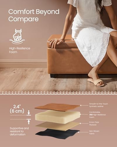 VASAGLE Storage Ottoman Bench with Stitching, PU Leather, Entryway Bedroom | ...